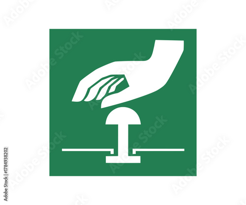 ISO 7010 E020 Emergency stop button. Safety condition sign pictogram vector design and illustration. 
