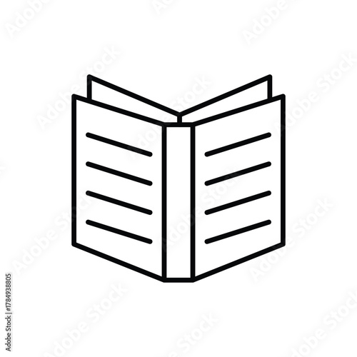 An open book is shown angled towards the viewer There are four horizontal lines on each page