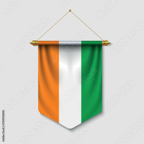 Realistic Hanging Pennant Flag of Ivory Coast