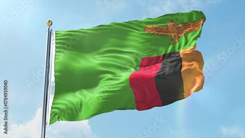 4K Zambia flag waving in the wind - realistic Zambia flag animation in high resolution, perfect for Zambia national day, independence, travel and patriotic video projects