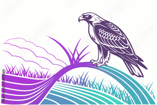 Majestic eagle perched on stylized landscape bird raptor