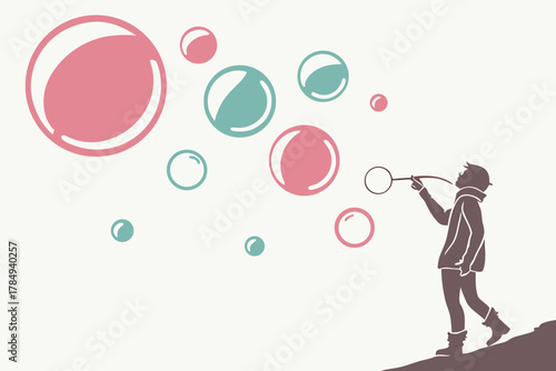 Person blowing bubbles with a bubble wand pink