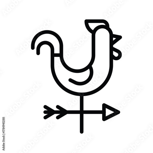 Black line art of a rooster weather vane showcasing its simple stylized design with an arrow and rooster shape