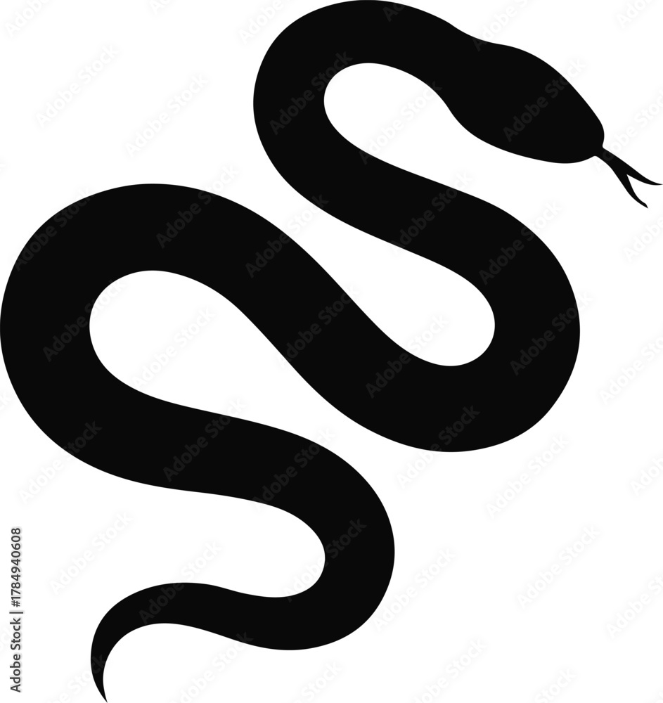 Naklejka premium Minimalist Black Snake Silhouette Vector on White Background