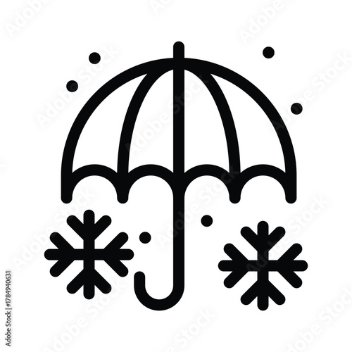 Black umbrella graphic with snowflakes and dots