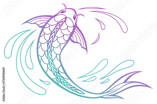 Stylized Koi Fish with Purple and Teal Gradient carp