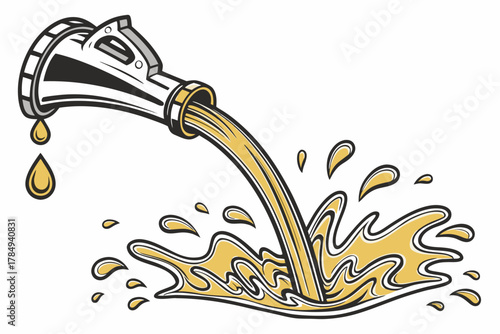 Yellow liquid pouring from a spout into splashes fluid