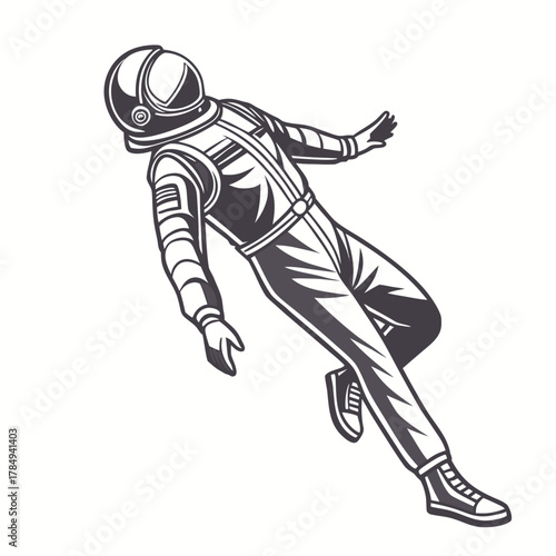 Astronaut floating in space with arms outstretched