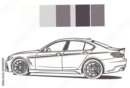 Outline illustration of a luxury sports sedan automobile