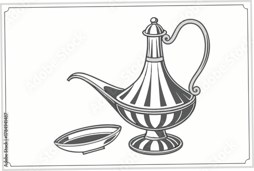 Ornate antique oil lamp with a small dish vintage