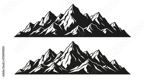 two majestic mountain ranges depicted in black and white illustration