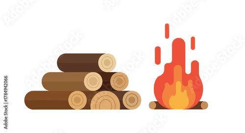 a stack of logs beside a burning campfire