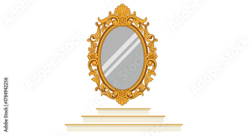 ornate golden mirror with intricate designs reflecting light