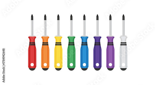 a set of colorful screwdrivers neatly arranged in a row