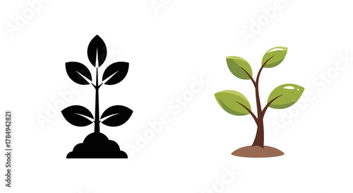 a simple illustration comparing black and green plants side by side