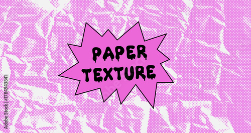 Pop art Y2K style vector background with a halftone grunge effect in pink and white. Paper texture with dots and wrinkles.