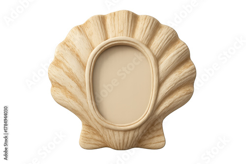 Seashell scallop frame with an empty oval space, symbolizing beach memories and summer display, transparent background