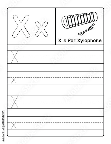 Cute Xylophone Alphabet Worksheet | X is for Xylophone Learning Page