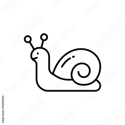 Outline of a snail featuring a shell with a visible spiral and two antennae with circular tips