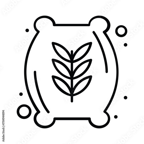 Sacked grain with a wheat stalk black outline on white