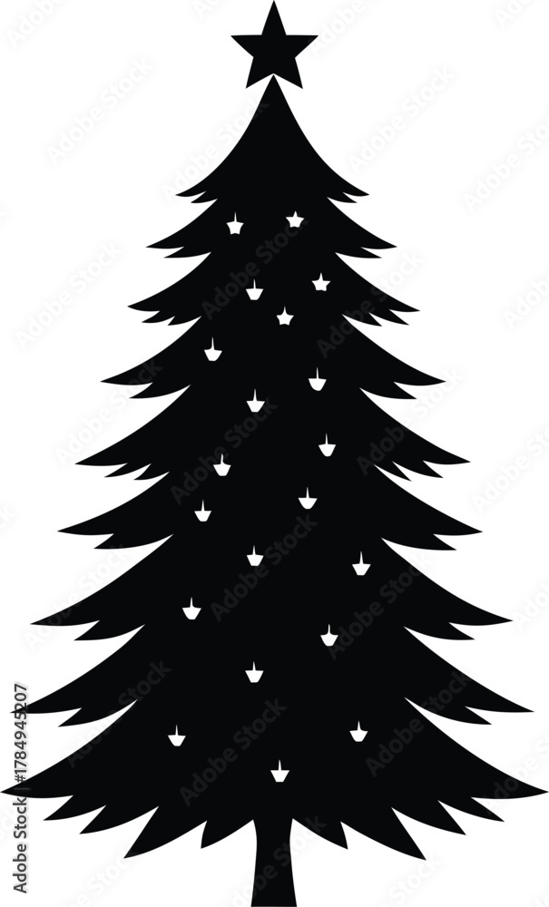 Obraz premium Elegant Evergreen Silhouette: Christmas Tree Vector with Festive Star Topper