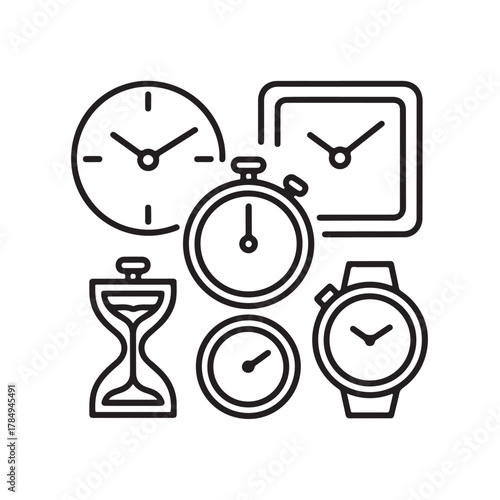 Minimalist Time Illustrations for Web, App & Infographics, Essential Clock Icons, vector illustration EPS 10.