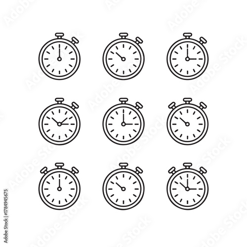 Contemporary Clock Faces & Timer Icons Vector Set, Clock, Alarm, Stopwatch Vector Pack, vector illustration EPS 10.