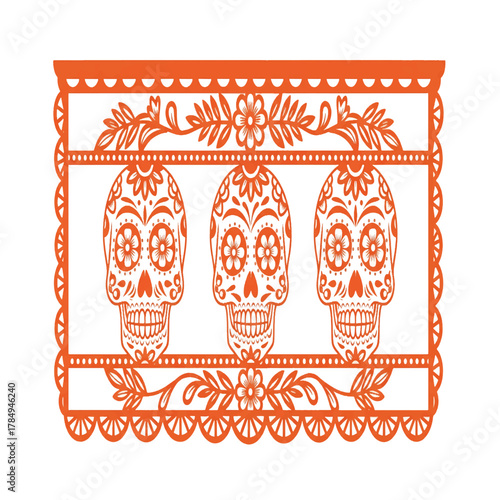 Colorful papel picado sugar skull banner illustration