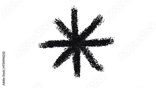 Hand drawn asterisk shape with rough edges in black on a white background simple graphical element design . close-up. design.template. empty blank. wide banner. panorama.