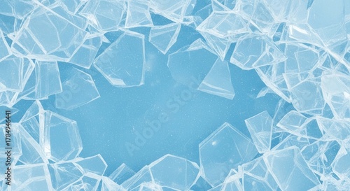Ice shards surround a light blue center suggesting a frozen abstract landscape or a shattered glass effect creating a cool and crisp winter atmosphere perfect for backgrounds or design elements.