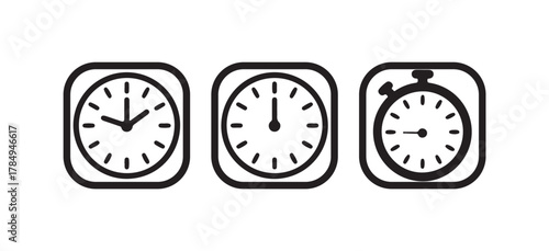 Monoline Stopwatch Vector Set, Simple Time and Chronometer Icons,  Countdown Symbol, vector illustration eps 10.
