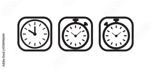 Minimal Black and White Stopwatch Icons, Timer and Clock Vector Pack, vector illustration eps 10.
