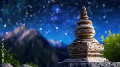 Wallpaper Mural Serene Stone Pagoda Under Deep Starry Sky with Majestic Mountains in Background Torontodigital.ca