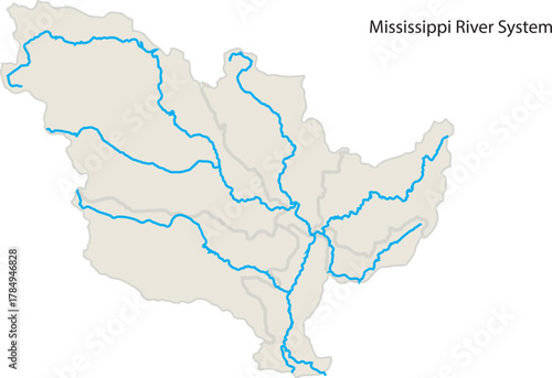  Mississippi River System Isolated Map Vector