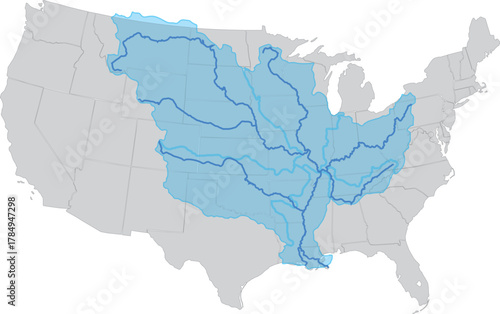Mississippi Basin on the USA Map Vector
