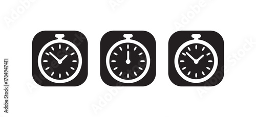 Flat Design Clock and Stopwatch Icons, Minimalist Black and White Vector Set, vector illustration eps 10.