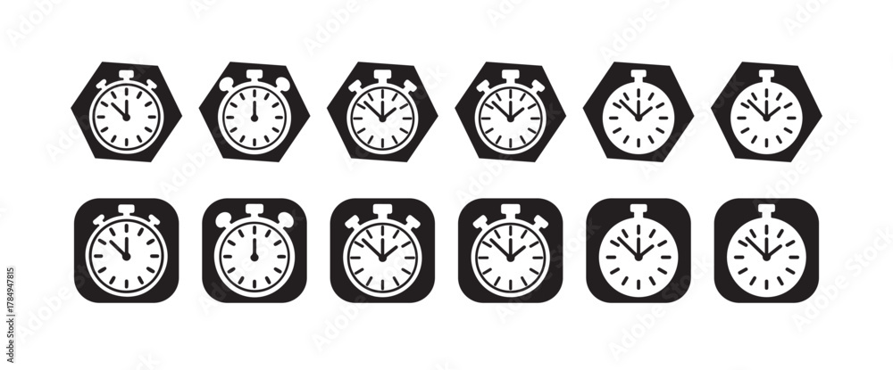 Fototapeta premium Minimal Stopwatch and Clock Icon Set, Flat Black and White Time Vector Collection, vector illustration eps 10.