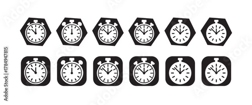 Minimal Stopwatch and Clock Icon Set, Flat Black and White Time Vector Collection, vector illustration eps 10.