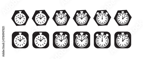 Flat Design Clock and Stopwatch Icons, Minimalist Black and White Vector Set, vector illustration eps 10.