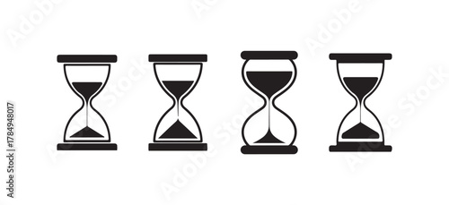 Simple Black Hourglass Symbols, Modern Time Tracking Vector Icons, Elegant Vector Time and Countdown Design, vector illustration eps 10.