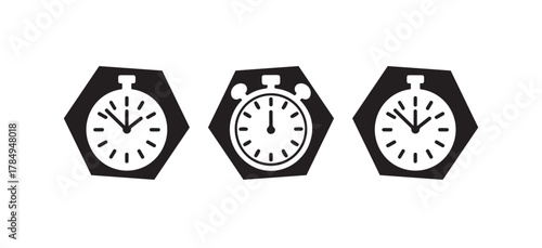 Flat Design Clock and Stopwatch Icons, Minimalist Black and White Vector Set, vector illustration eps 10.