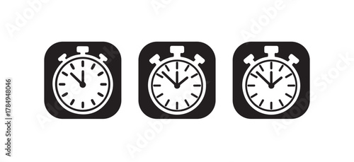 Minimal Stopwatch and Clock Icon Set, Flat Black and White Time Vector Collection, vector illustration eps 10.