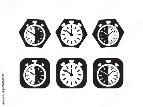 Geometric Stopwatch Icons, Modern Flat Time Tracker and Countdown Symbols, vector illustration eps 10.
