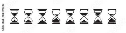 Simple Black Hourglass Symbols, Modern Time Tracking Vector Icons, Elegant Vector Time and Countdown Design, vector illustration eps 10.