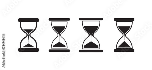 Flat Hourglass Icons in Black and White, Elegant Vector Time Symbol Set, vector illustration eps 10.