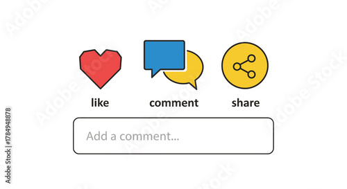 Minimal Outline Style Social Media Like Comment Share Icon Set