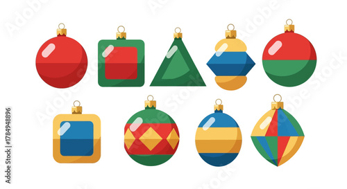 Flat Style Detailed Christmas Bauble Ornaments with Geometric Shapes Decoration
