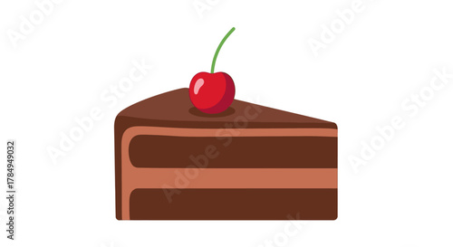 Flat Illustration Delicious Chocolate Layer Cake Slice with Cherry Fruit Dessert