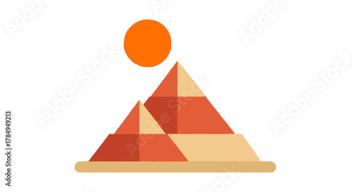 Simple Flat Style Geometric Pyramid of Giza with Sun Travel Illustration