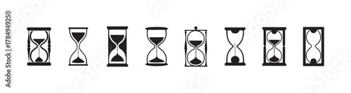 Minimal Hourglass Icon Set, Flat Black and White Sand Timer Symbols Collection, vector illustration EPS 10.